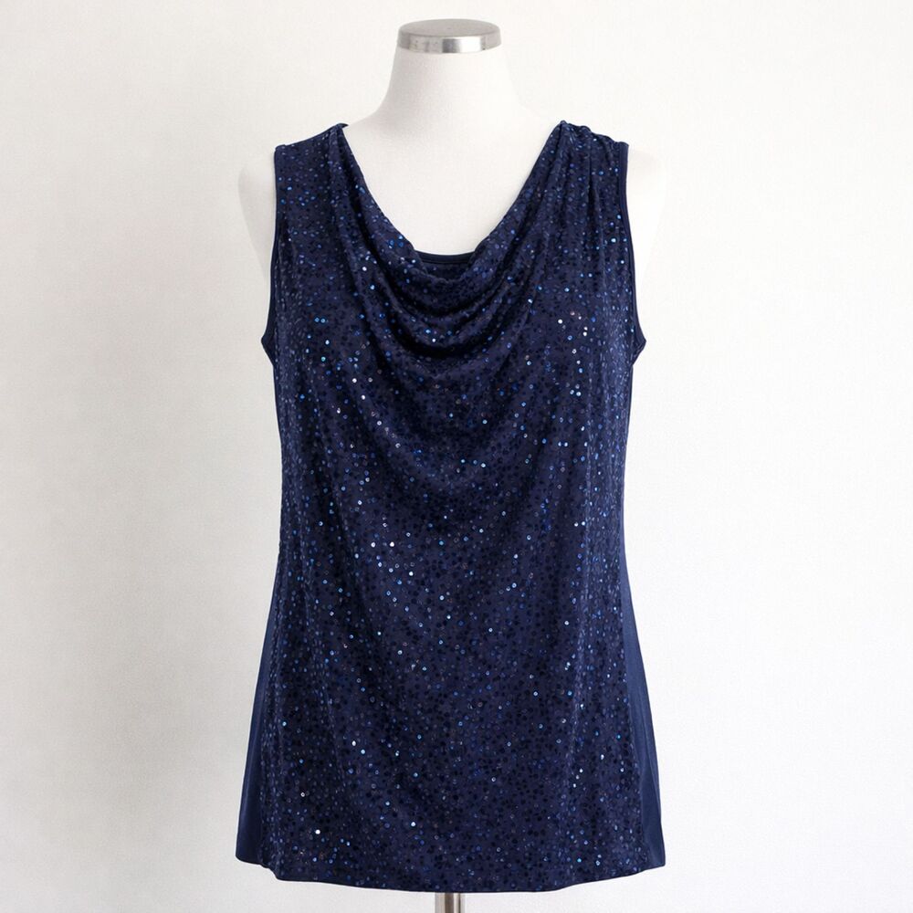 Charter Club 2X Navy Sequin Front Tunic Tank | Plus Size Sleeveless EUC